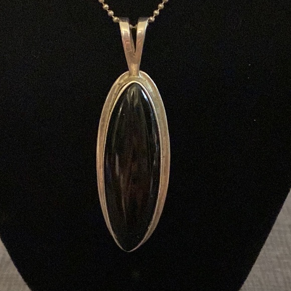 Sterling Silver and Onyx Handmade Necklace - Picture 2 of 5